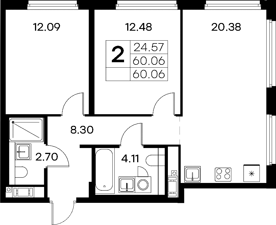 2-комнатная квартира 60.06 м², 3/18 эт., ЖК «Glorax City Василеостровский»